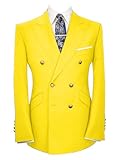 Wemaliyzd Mens Classic Fit Peak Lapel Double Breasted Suit Jacket (Yellow,50R)