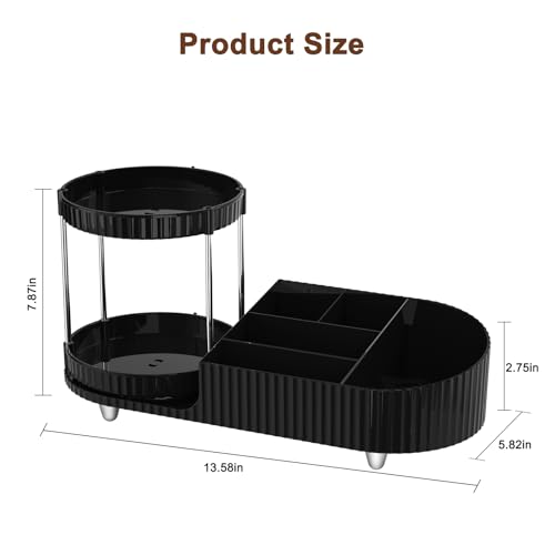 Image of Makeup Organizer Countertop for Vanity with 360 Rotating Perfume Trays, 7-Compartment Skincare Organizers and Make Up Desk Storage, Cosmetic Organizer with Brush Holder for Bedroom Bathroom Counter