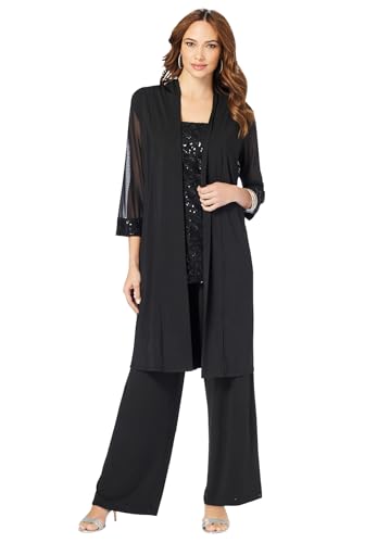 Roaman's Women's Plus Size Ultrasmooth Sequin Duster Pant Set
