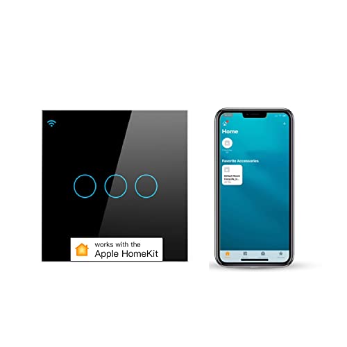 Smart Touch Light Switch 3 Gang 1 Way WiFi Wall Switch Works with Apple HomeKit, Alexa and Google Home, App/Voice Control, Glass Panel with LED Backlight, 10A 300W Neutral Wire Required Black