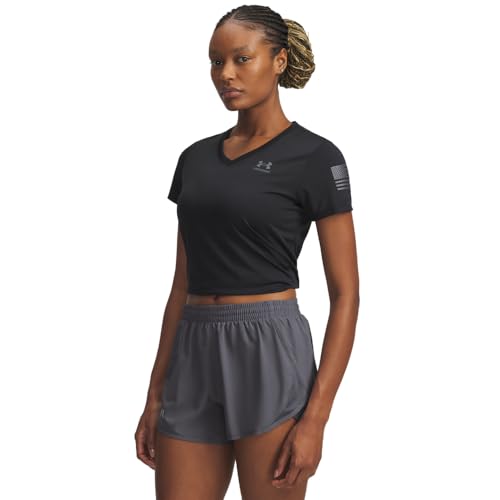 Under Armour Women's Freedom SSV Tech Short Sleeve T Shirt, (001) Black / / Castlerock, Large