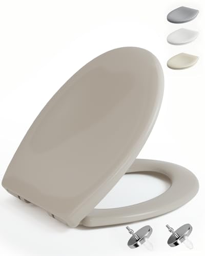 HySail Hochwertiger Toilettendeckel mit Absenkautomatik Schnellverschluss und Hygienischer Oberfläche Robust Umweltfreundlich Farbbeständig in Mehreren Farben Erhältlich (Beige Oval)