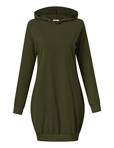 MISSKY Women Casual Long Sleeve Pocket Pullover Hooded Mini Dress,ArmyGreen S