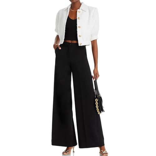 Women's Cropped Tweed Blazer Puff Sleeves Short Sleeve Jacket with Gold Buttons(White,XL)