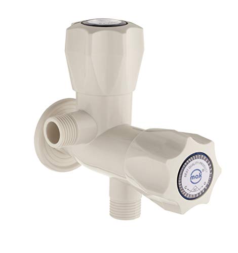 Nixnine Mak ABS Plastic 2 Way Angle Water Tap for Hot & Cold Water Kitchen, Bathroom Wash Basins,1/2 Inch Thread (Ivory) Pack of 4, Polished