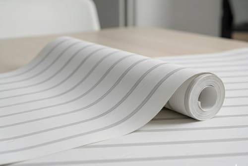 Image of White Silver 3D Wood Grain Wallpaper Roll | Self-Adhesive Waterproof Vinyl Wall Covering for Bedroom, Living Room, Kitchen, Furniture & Cabinet Renovation (45 x 300 cm)
