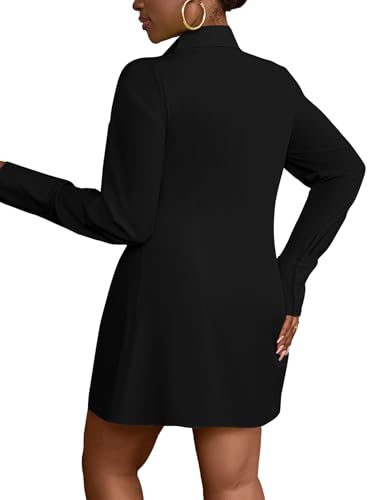 LYANER Women's Button Down Shirt Dress Collar V Neck Long Sleeve Slit Sexy Shirt Dresses2