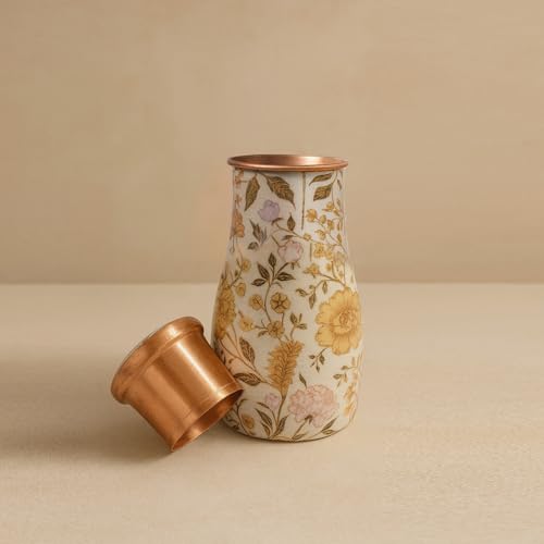 Image of Copper Festive Water Bottle Set of 1 for Home Decor Gifts| Copper Water Bedside Bottle | 850 ml Diwali Gift for Family and Friends | Gift Items for Home Decoration