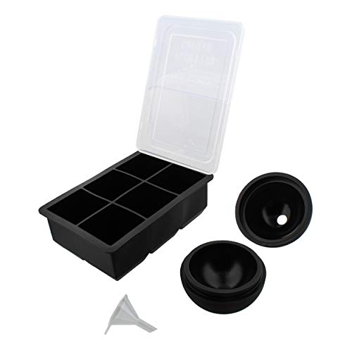 Silicone Ice Cube Mold 6 Cubes 2 Spheres Black - Ice Tray Set Rubber Ice Cube Trays Flexible Ice Mold Food, Drink #TOP1