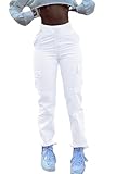 SESERAGI Women's Skinny Cargo Pants Fitted White Stretch Pants Women Pantalones Flojos para Mujer De Moda White XL