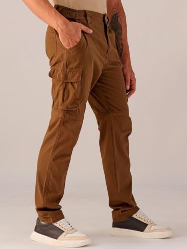 Image of The Indian Garage Co Men Relaxed Fit Solid Mid-Rise Cargos