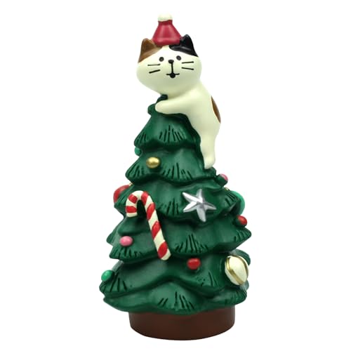 RAQWI 3.3 Inch Cute Cat Resin Christmas Tree Perfect for Office, Home or Gift Adorable Mini Cat Christmas Tree - Cute Christmas Decoration