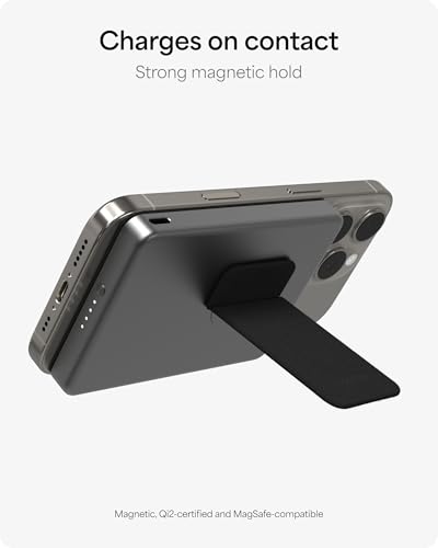 Image of Mophie Powerstation Wireless Slim with Stand 5,000mAh Power Bank - MagSafe Compatible, 15W Qi2-Certified, 20W USB-C PD Fast Charging, Ultra-Thin Battery Pack for iPhone, Android, Travel & Airplane Use