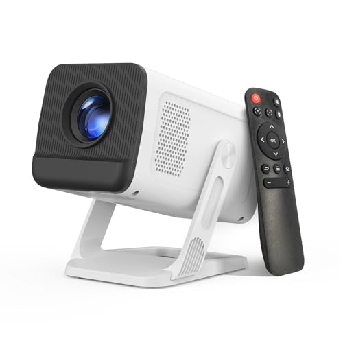 Mini Projector with WIFI 6 and Bluetooth 5.4 Smart Portable Projector Supports 4K 1080P projector for bedroom with Auto Keystone Movie Projector with 180 Adjustable Stand.