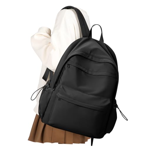 VGCUB School Backpack Waterproof Cute Aesthetic Simple High School Bag Lightweight Travel Casual Bookbag for Middle Girls Boys College Basic Teen Backpacks Women Men Black