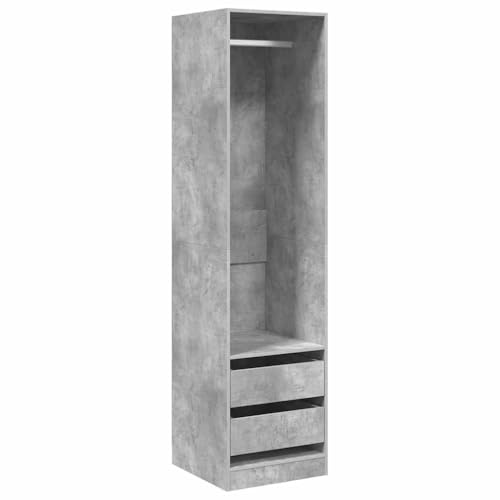 Teenpull Armario de madera gris hormigón con 2 cajones y barra para colgar ropa, 50 x 50 x 200 cm, moderno mueble para dormitorio, armario para ahorrar espacio