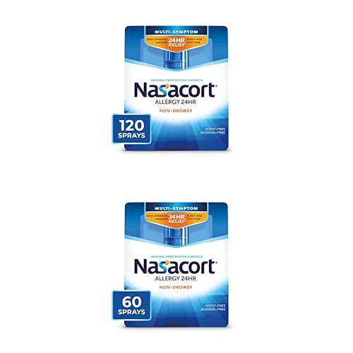 Bundle of Nasacort 24HR Allergy Nasal 240 Sprays for Adults, Non-drowsy & Alcohol Free - Includes one 120 Sprays (0.57 fl. oz.) + Two 60 Sprays (0.37 fl. oz.)