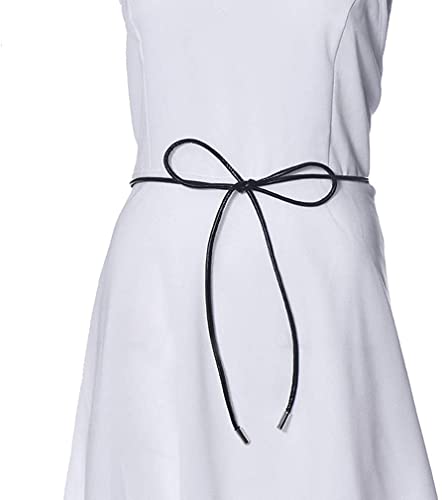 Black Thin Belt Pu Leather Rope Decorative Simple Refined Temperament Belt