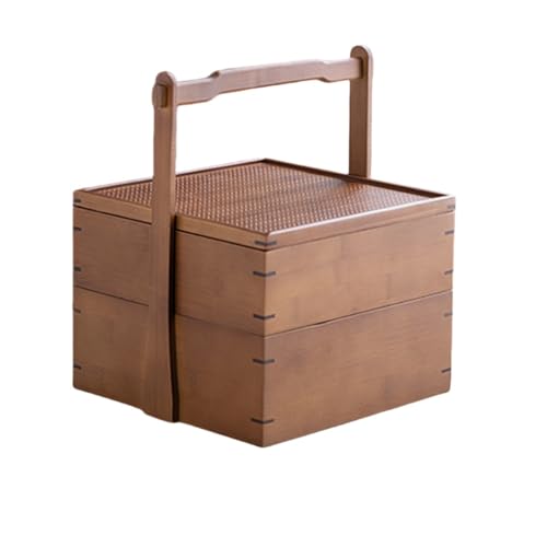 Nihigおかもち 菓子入れ 提げ箱 竹製 茶道具箱 収納 二段 茶道 和室 茶屋 アウトドア ピクニック用 家庭用 茶会用 茶道用品 茶道アクセサリー 和風収納 アウトドア用品 ピクニック用品 持ち運び用 (大きい)