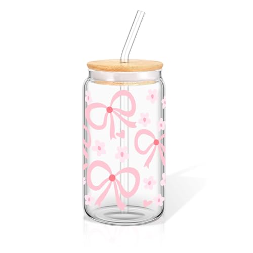 Cosmeria Aesthetic Glas Mit Deckel Und Strohhalm, 16 Oz Tumbler, Vielseitiges Trinkglas Ideal Für Kaffee, Cocktail, Saft Und Mehr