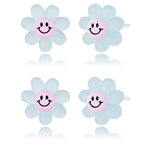 Plastic Earrings, KMEOSCH 2 Pairs Plastic smile flowers Studs Earrings for Sensitive Ears