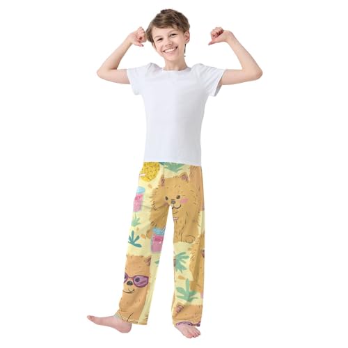 ZZXXB Pomeranian and Pineapple Boys Long Pants Soft Trousers Elastic Waist Kids Lounge Bottoms with Pockets S-XL3