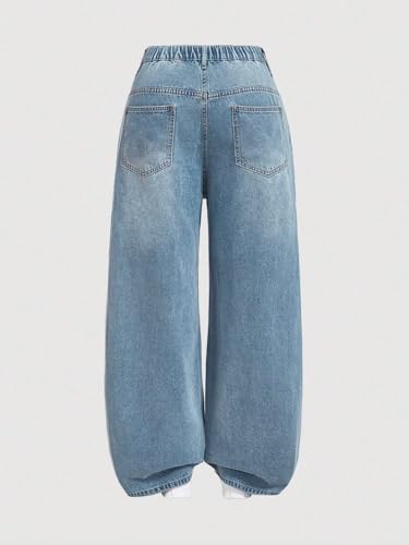 High Waist Wide Leg Jeans, Light Blue Denim, Elastic Waistband, Baggy Fit2