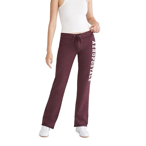 AEROPOSTALE Calça de moletom feminina com logotipo Aero Fit and Flare, Borgonha rica, PP