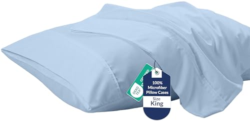 Image of Royale Linens King Pillowcase Set of 2 - Bed Pillow Cover - 20 inch x 40 inch -Lake Blue Pillowcases - 1800 Brushed Microfiber, Wrinkle & Fade Resistant - Soft & Cozy- King Size Pillow Case (Lake Blue)