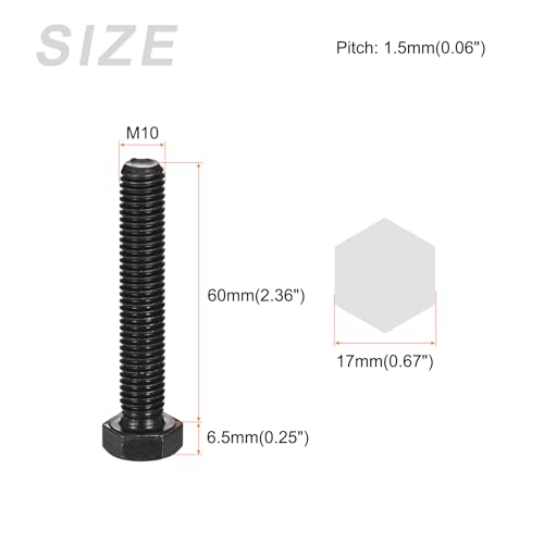 Image of METALLIXITY Hex Bolts (M10-1.5x60mm) 8Pcs, 12.9 Grade Carbon Steel Fully Threaded Black Oxide, Coarse Thread UNC Hex Head Screw Bolt - for Mechanical Repair