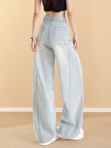 Women's Casual Wide-Leg Jeans High-Waisted Stretch Denim for Street Style Pants4