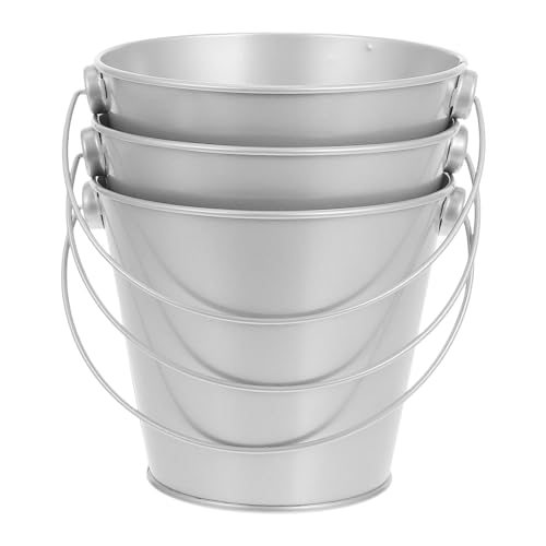 Abaodam Mini Cubos de Metal con Asa, 3 Piezas, Pequeños Cubos de Hierro Galvanizado Plateados, Macetas Compactas para Suculentas, Jardineras Portátiles para Decoración de Fiestas