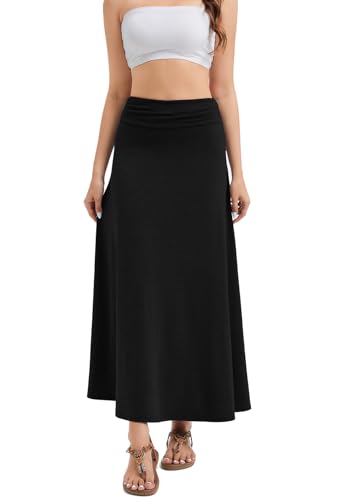 Women's Convertible High Waisted Maxi Skirt, Tummy Control & Non-Slip Elastic Waist, Flowy Flare Casual to Dressy