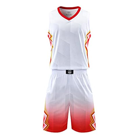 Topeter Athletic Basketball Jersey Suit Sports Shorts Adult Basketball Set for Men White 2XL Cover