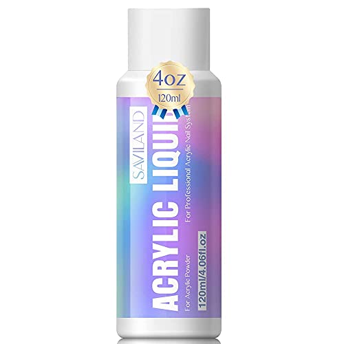 Saviland 4.06 oz Monomer Acrylic Nail Liquid – 120ml Nail Liquid for Acrylic Powder Non-Yellowing MMA-Free Formula for Acrylic Nails Application Nail Extension & Carving Nail Starter Home DIY Nail Salon Use