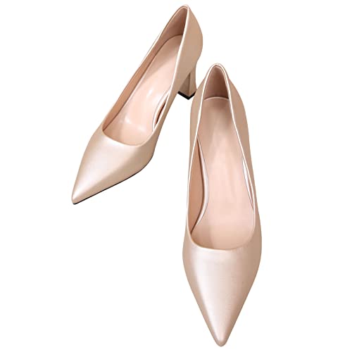 Women's Closed Pointed Toe Chunky Block High Heels Slip On Office Wedding Dress Pumps Shoes for Women 3 Inches2