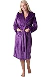 Camille Women's Supersoft Fleece Dressing Gown - Long-Sleeve, Calf-Length Bathrobe | Ribbed Collar, Wrap Belt Tie Fastening & Front Pockets | Warm Comfy Housecoat - Purple 22-24