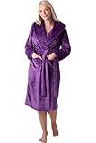 Camille Women's Supersoft Fleece Dressing Gown - Long-Sleeve, Calf-Length Bathrobe | Ribbed Collar, Wrap Belt Tie Fastening & Front Pockets | Warm Comfy Housecoat - Purple 22-24