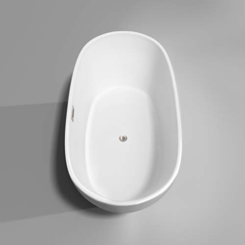 Rebecca 60 Inch Freestanding Bathtub In White With Brushed Nickel Drain And Overflow Trim #TOP5