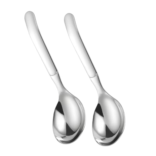 OSOLADY 2pcs Stainless Steel Soup Spoons Heavy Duty Round Design for Ramen Pho Hot Pot and Desserts Long Handle Elegant Finish Safe for All Users