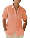 XINGCOOL Men's Summer Beach Cotton Linen Short Sleeve Shirt Business Work Shirts for Men Solid Orange