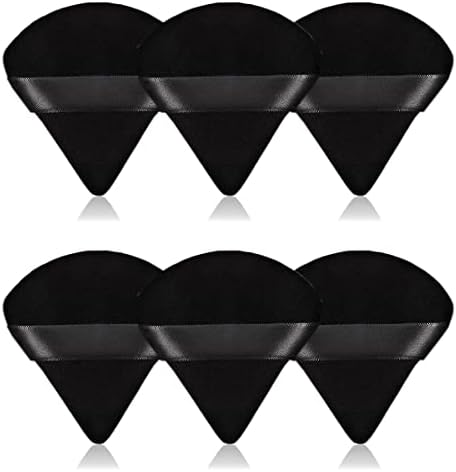 6Pcs Velour Triangle Powder Puff,Soft Pure Cotton Face Makeup Sponge Powder Puffs,Loose Powder Cosmetic Foundation Mineral Powder Wet Dry-Black