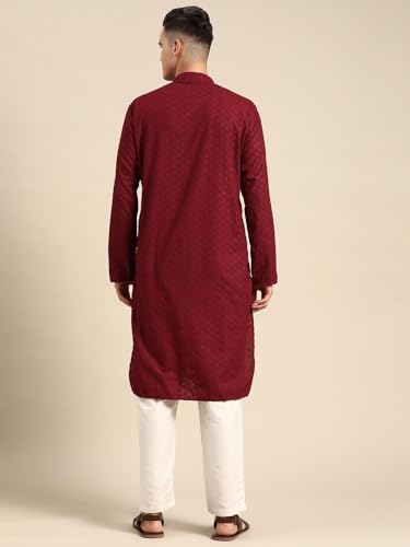 Image of Rajubhai Hargovindas Men Pure Cotton Chikankari Embroidered Straight Kurta