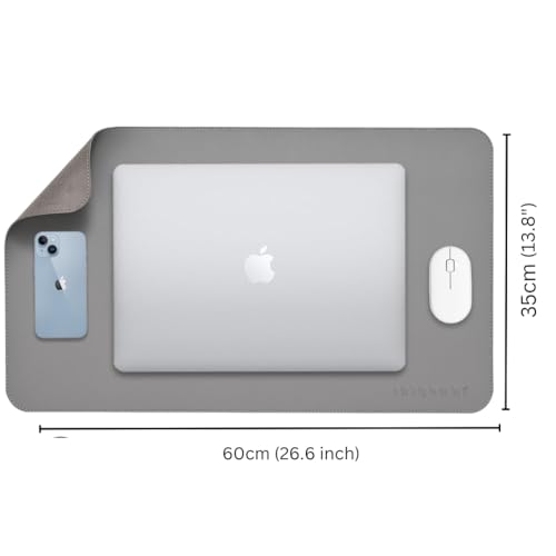 Anti-Slip Extended Mouse Pad, PU Vegan Leather Desk Mat, Computer Desk Table Protector Pad with Non-Slip Suede Base for Keyboard, Desktop, Laptop, Office, 23.6" x 13.8"inch, Grey 6 31G4Stb6BgL