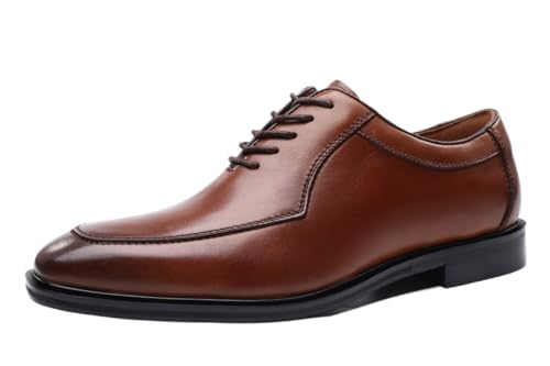 HOOENG Dress Oxford for Men Lace Up Square Burnished Toe PU Leather Apron Toe Oxford Shoes Non Slip Block Heel Slip Resistant Anti-Slip Classic(Color:Brown,Size:9)