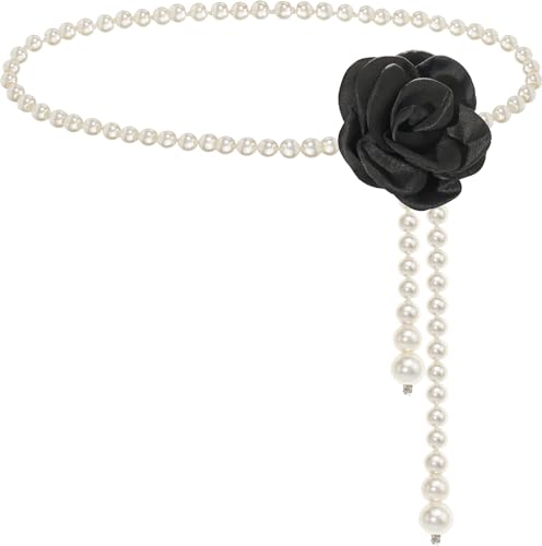 Glamorstar Pearl Belts for Women Flower Waist Belts for Dresses