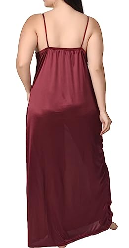 Image of Women's Satin Solid Maxi Nighty Full Sleeve 1 Nighty, 1 Wrap Gown Night Dress Ladies