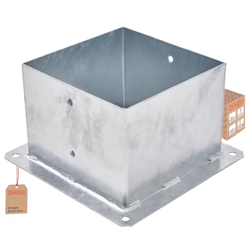 TRIBECCO® Piastra di ancoraggio con manicotto a vite per palo quadrato in legno, palo zincato a caldo manicotto per fissaggio a terra, supporto per recinzioni, piastra di base, 200 x 200 mm