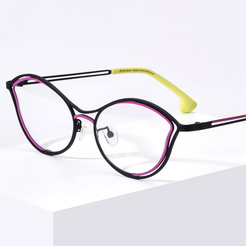 Image of FONEX Colorful Pure Titanium Glasses Frame Women Retro Round Eyeglasses