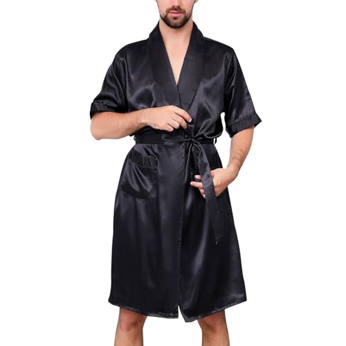 Men's Satin Robe 2 Piece Lightweight Thin Long Sleeve Pajamas Halloween Summer Soft Cool Pajama Set